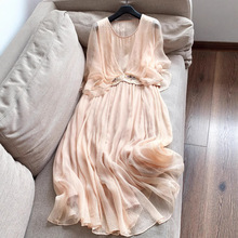 2025新款 真丝乔其纱 桑蚕丝 收腰纯色裙气质连衣裙批发N3DQ98862