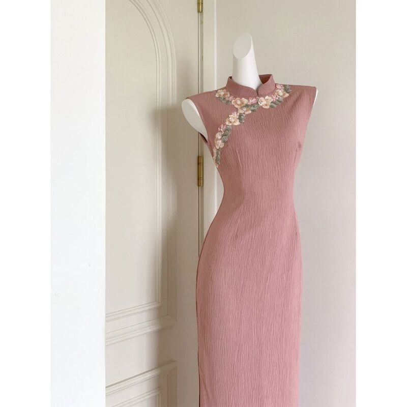 【Yu Si Dai】New Chinese-Style Pink Improved Cheongsam Dress with a Youthful Vibe, Everyday Elegance, Waist-Cinching, Gentle National Style Dress