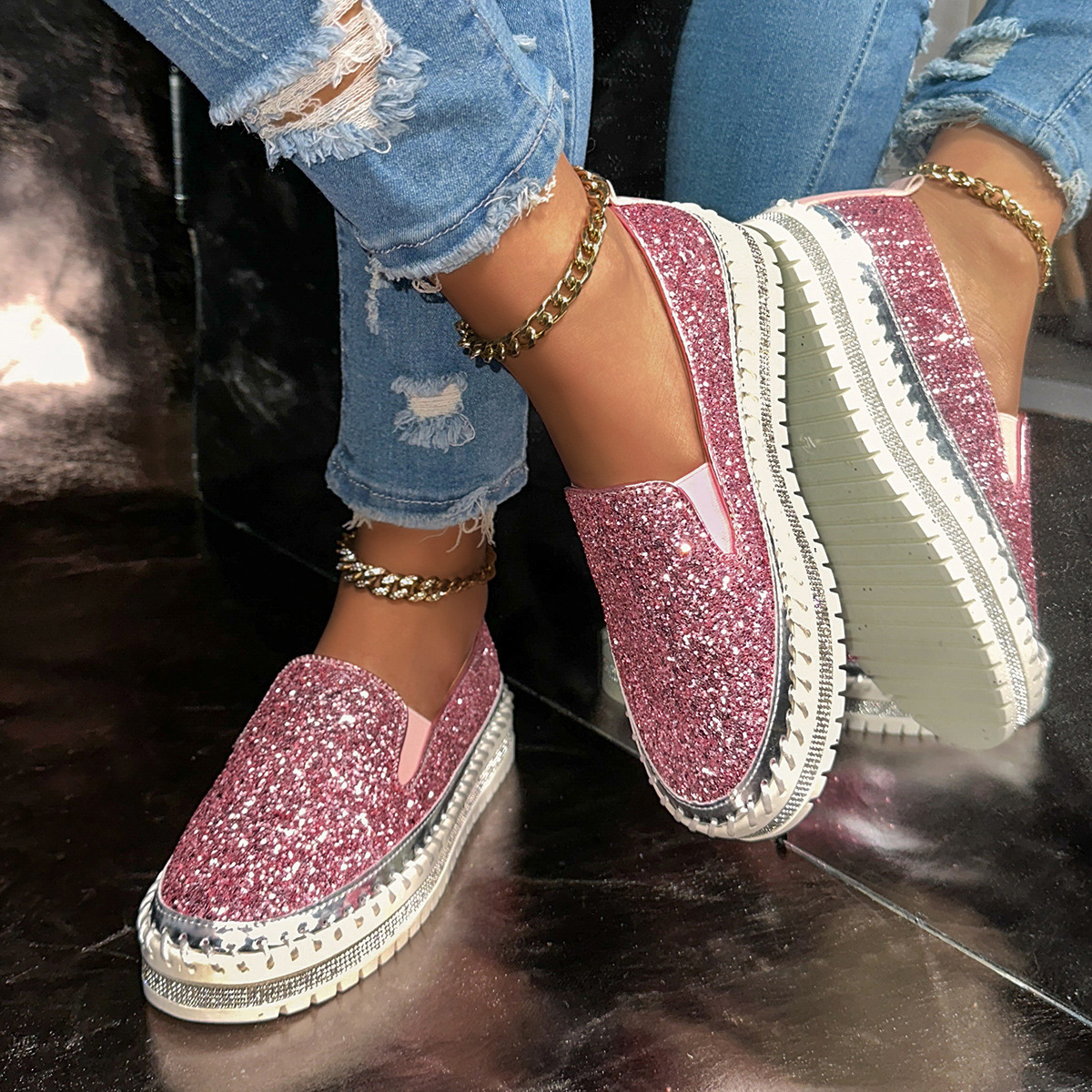 Women's plus Size Slip-On Loafers Flat Shoes Casual Spring Platform Flats_vogvips.com