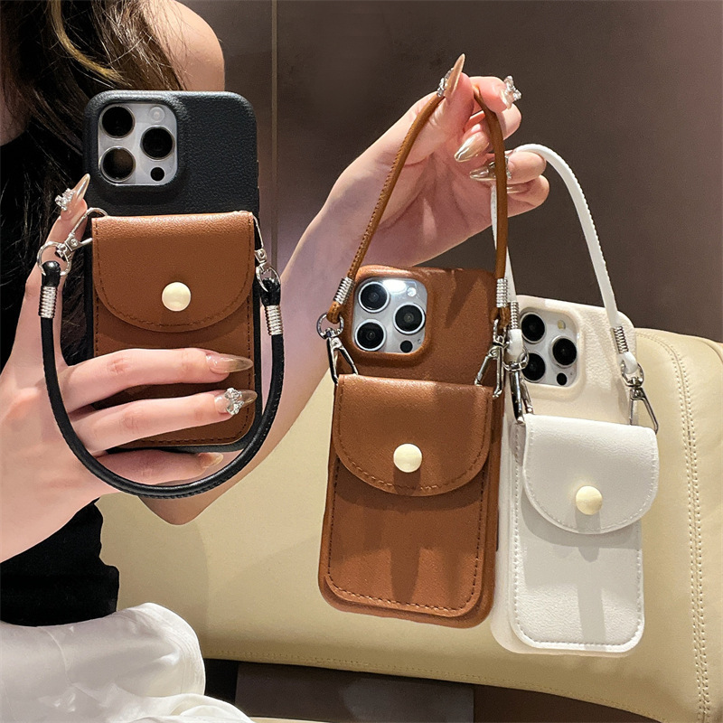 Leather Texture Card Holder iPhone 18 Pro Max Phone Case 17 for Women 16 Wallet Style 15 Card Slot 14 Compatible 13 Chanel Style