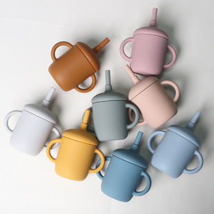 Amazon Straw Cup Baby Silicone Water Cup Learn Drinking Cup Fall-Resistant High Temperature Resistant Children's Cup Fall-Resistant Baby Water Cup