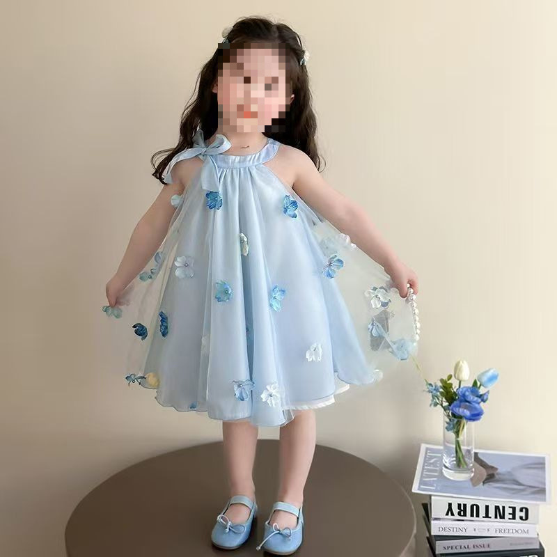 女の子ドレス夏 2025 新しい夏ドレスファッショナブルなプリンセス子供立体スカートフラワーガーゼスカート中大子供向け|undefined