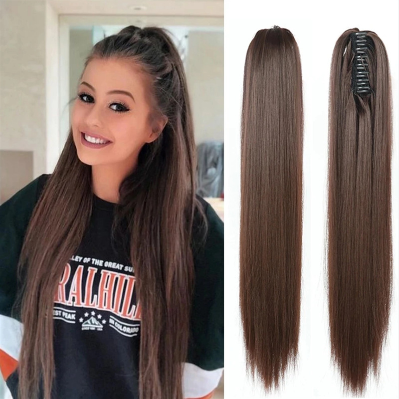 Suministro de comercio electrónico transfronterizo peluca Cola de Caballo hembra agarre largo pelo recto natural alta Cola de Caballo extensión de cabello con cordones trenza grande