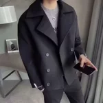 潮牌秋冬季新款男士短款风衣外套韩版英伦休闲百搭纯色毛呢大衣服