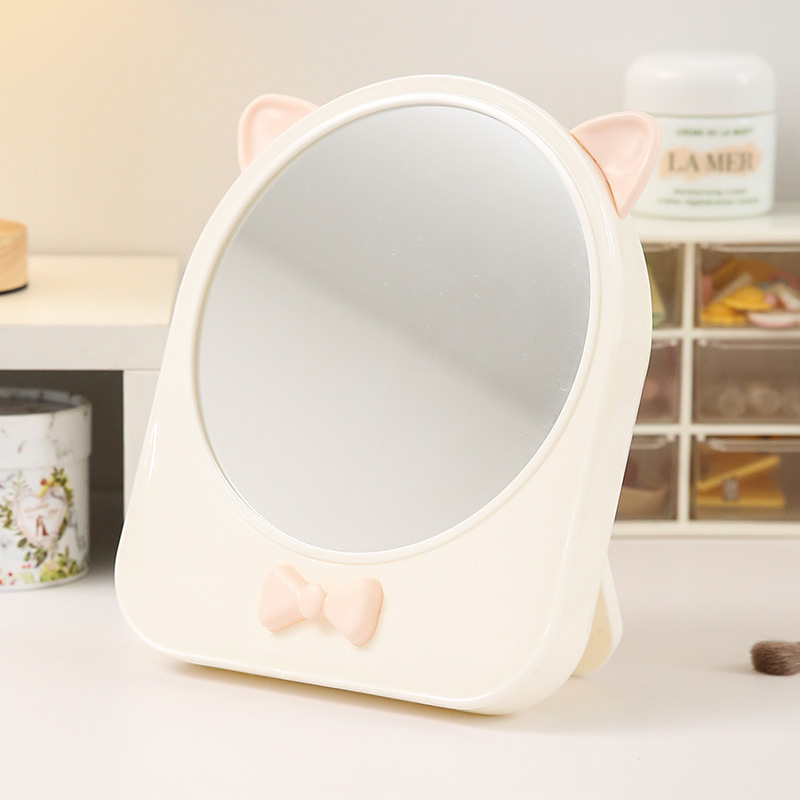 Espejo de maquillaje de escritorio de plástico ins espejo de maquillaje de niña almacén de arco espejo plegable lindo gato oídos espejo