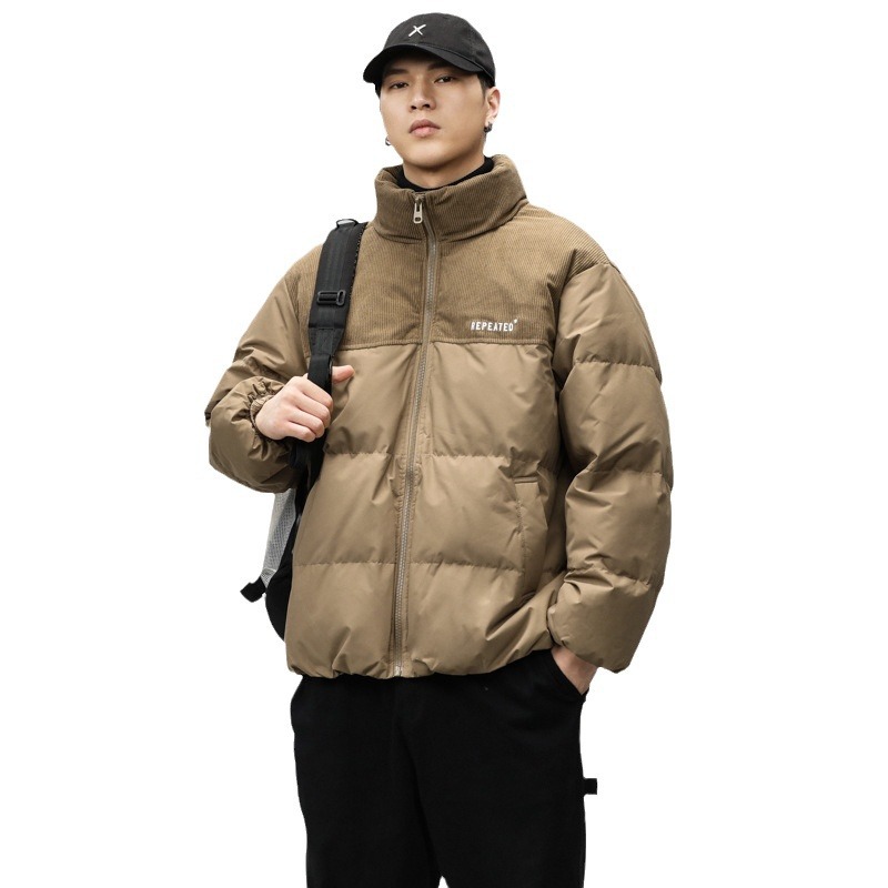 Piumino da uomo in autunno e inverno, giacca da pane con collo alto caldo e spesso, velluto a coste con cuciture di marca alla moda_voghion.com
