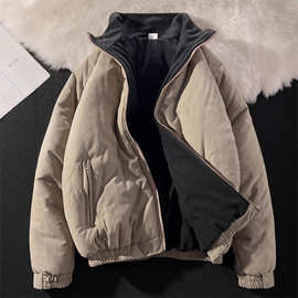 2024冬季加绒加厚棉衣外套男立领日系复古青少年潮牌运动潮流棉服