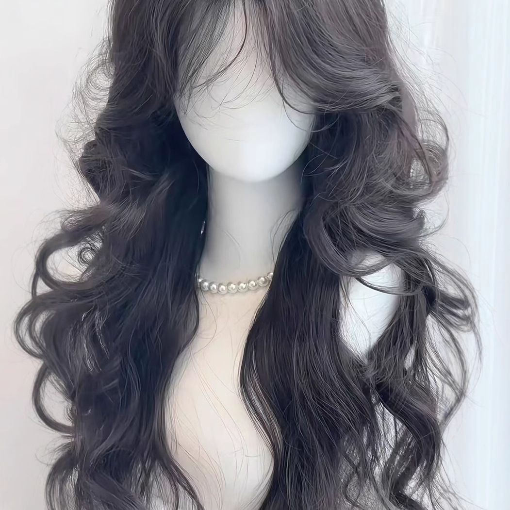 Connie Wig [Gentle Senior] Voluminøs Naturlig sort fransk midterdel Langt krøllet hår Elegant og blid stil