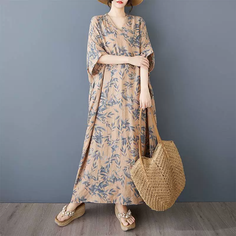Реичный выстрел 2025 Летний цвет праздничный стиль туристический воротник ретро длинная юбка, покрывающий мясо, хлопковое платье
