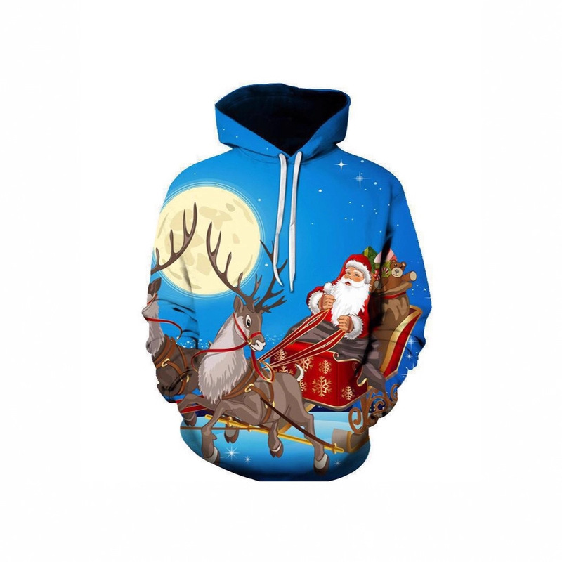 New 3D Digital Printing Christmas Animal Series Couple Hooded Sweatshirt European and American Sports Casual Hoodie