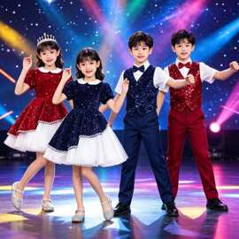 六一儿童合唱服中小学生亮片裙诗歌朗诵比赛演出服演讲比赛蓬蓬裙