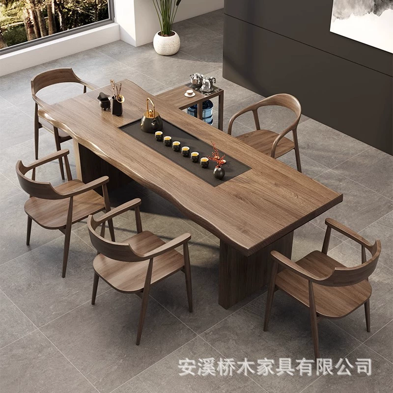 Журнальный столик из массива дерева, встроенный чайный столик и стул, современный простой новый китайский стиль, офисный кунг-фу, дзен, большой чайный столик