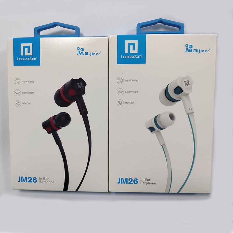 Suministro de fábrica Lanston JM26 auriculares estéreo en la oreja línea de fideos con micrófono de control de alambre auriculares al por mayor