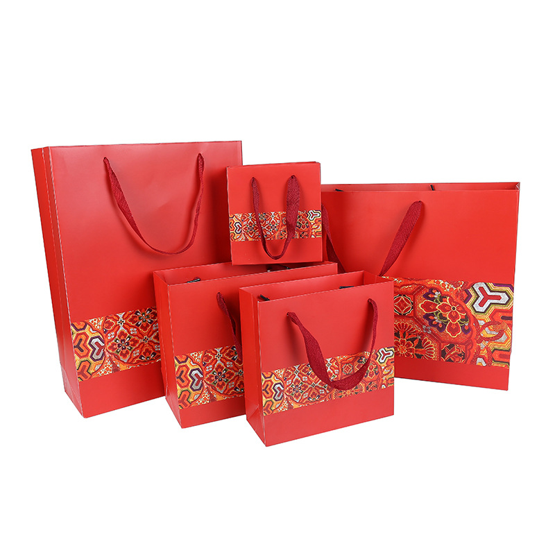 En stock estilo chino Rojo Bolsa de regalo bolsa de papel Portátil Bolsa de regalo de mano