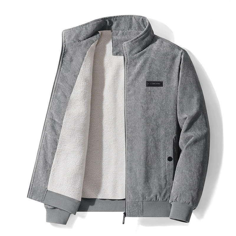 Men's demi-season keep warm corduroy thin jacket for leisure, plus size