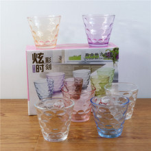 厂价直销 炫彩雨点杯两件套四件套六件套 玻璃杯套装 广告礼品杯