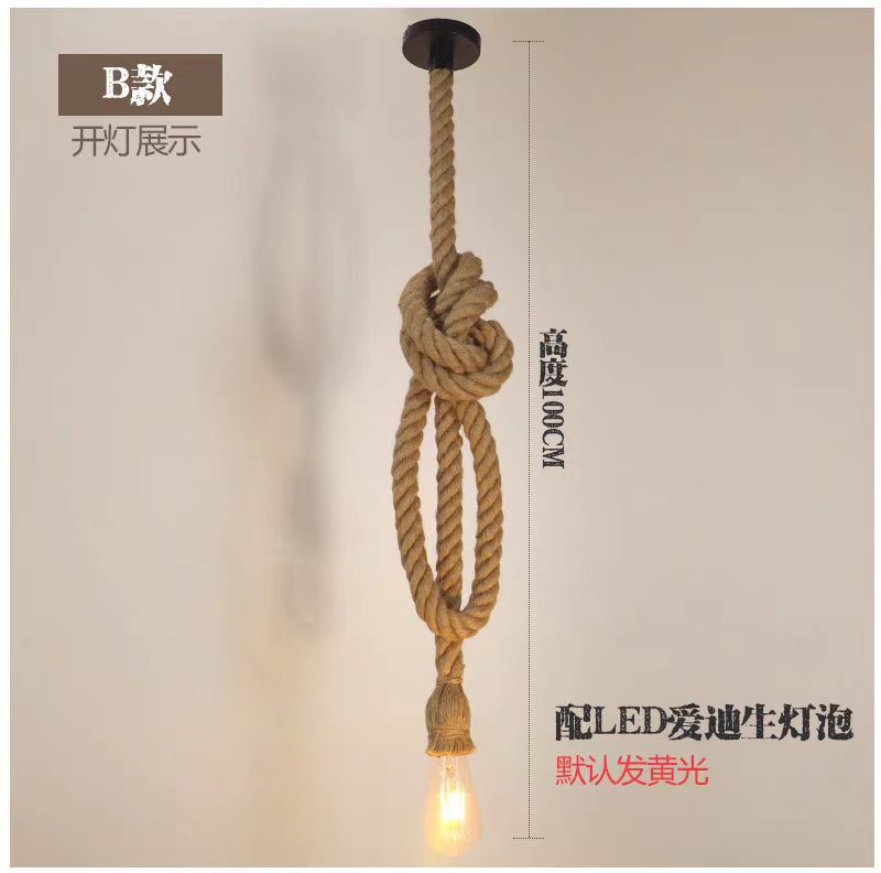 Lámpara de cuerda de cáñamo bar de cabeza única tienda de ropa de té de leche cafetería restaurante estilo industrial retro lámparas creativas