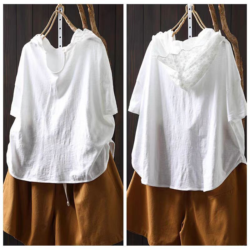 Women's Batwing Sleeve T-Shirt, Lazy Style, Korean Style, Versatile, Round Neck, Hooded Style, Summer Short-Sleeved Loose Artistic Top Women's Batwing Sleeve T-Shirt, Lazy Style, Korean Style, Versatile, Round Neck, Hooded Style, Summer Short-Sleeved Loose Artistic Top