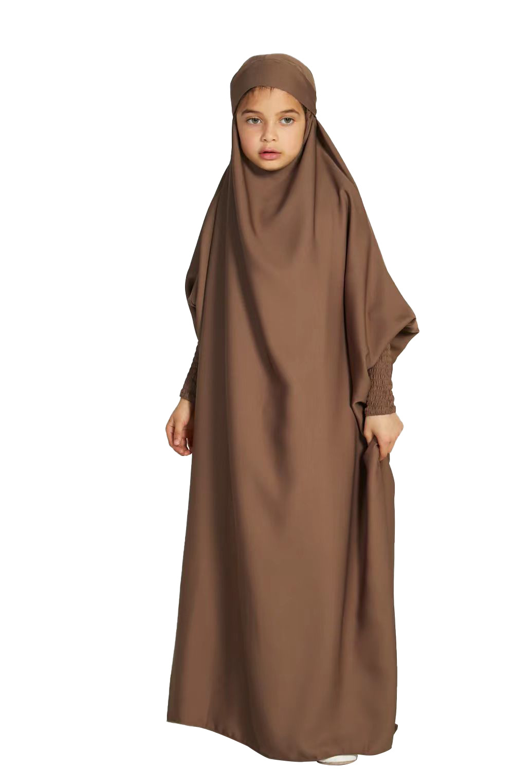 Abaya longa com capuz para mulher e criança moda modesta_voghion.com