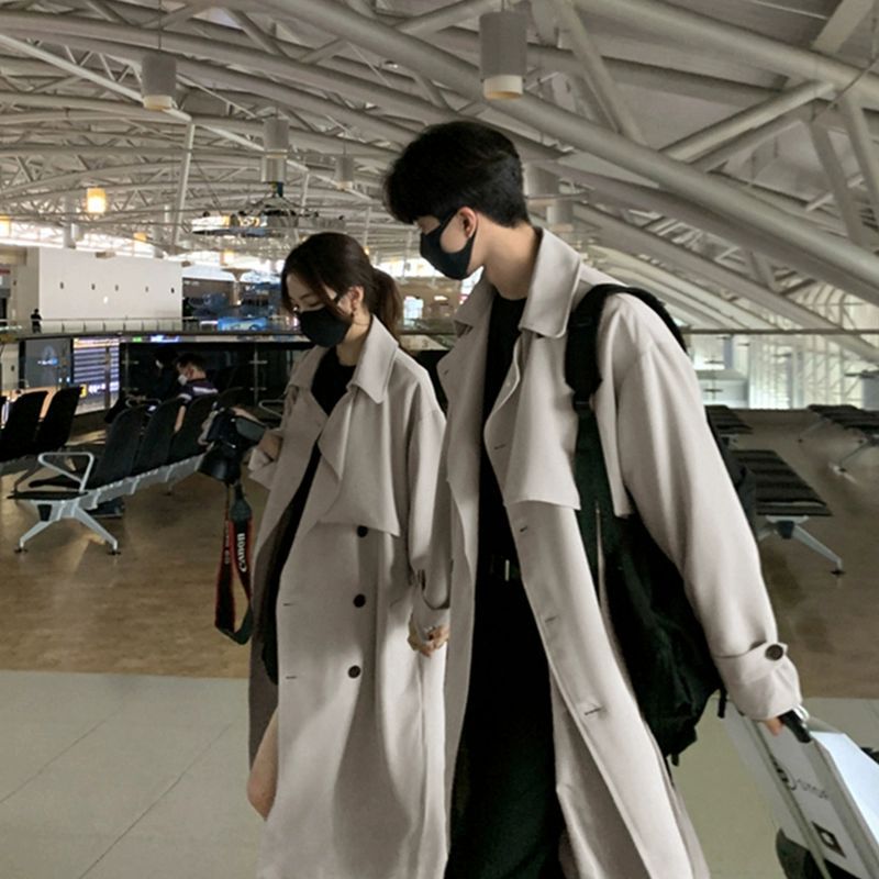 Abrigo de hombre rompevientos de alto grado solapa estilo coreano pareja de mediana longitud desgaste británico sobre la rodilla capa de abrigo de hombre