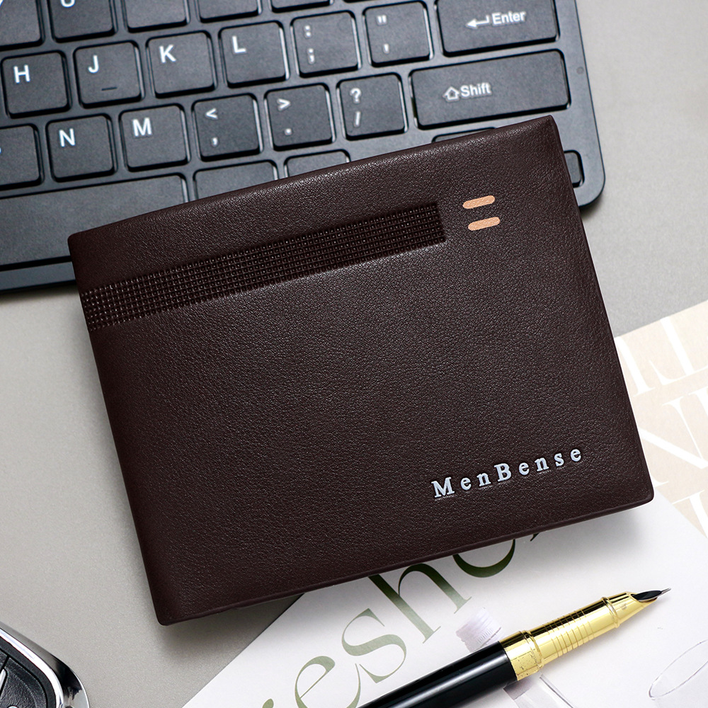 Nuevo tipo transfronterizo de cartera corta para hombres bisagra horizontal línea oscura bolsa de tres plegables cartera para hombres bolsa de cambio clip al por mayor