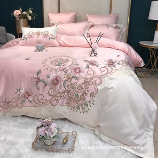 New Chinoiserie High-End Wedding Four-Piece Set of Pure Cotton Bed Sheetss Embroidered Silk Quilt Cover European Wedding Bedding