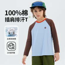 2025年圆领撞色插肩袖上衣儿童T恤新秋装长袖男女童上衣纯棉