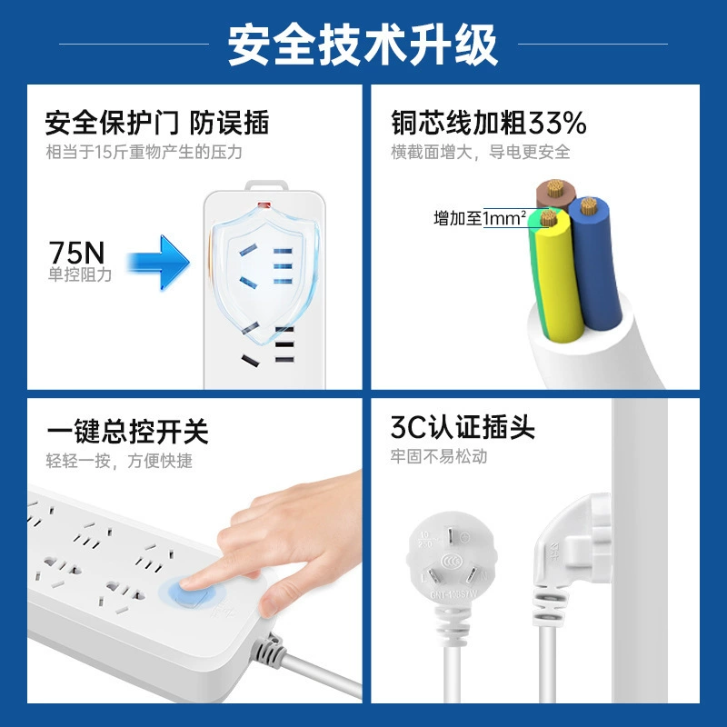 Bull socket plug board long-wire insertion row multi-plug genuine usb with wire plug board household 16a