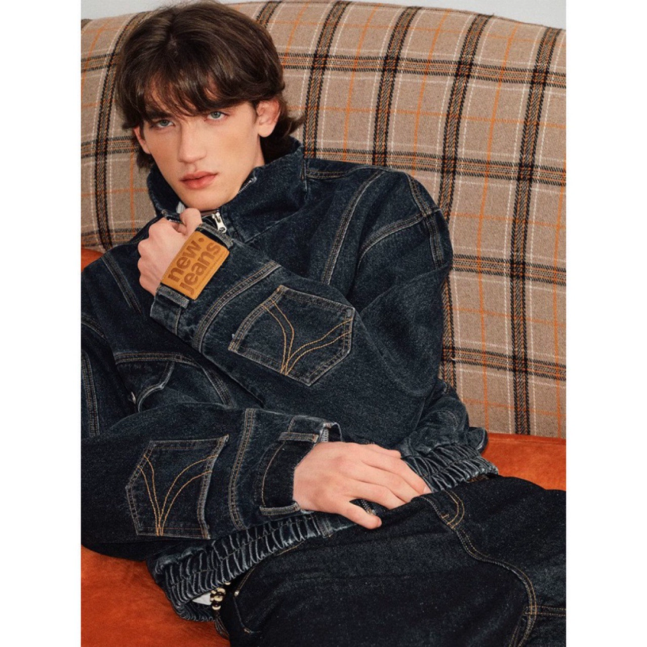 Премиум носит американский перевернутый профиль ретро короткий джинсовый пиджак мужской весенний и осенний пиджак темно-синий