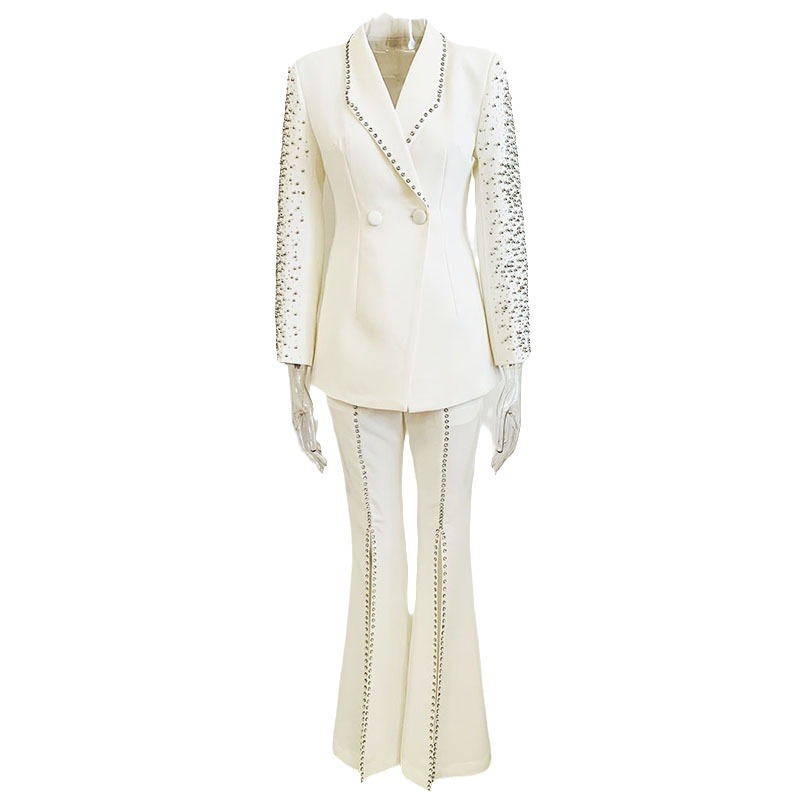 GraceChic - Conjunto de duas peças, modelo 2025, com blazer e calça comprida com fenda, bordados pesados com strass e aplicações de pérolas, inspirado na moda europeia e americana._voghion.com