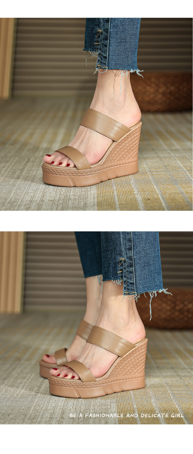 Sandal cao gót nữ hở mũi đế dày 10 cm, phong cách mới mùa xuân hè — đen chi tiết 6