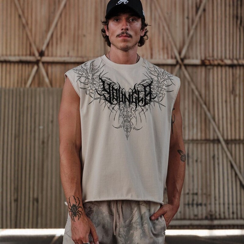 American trendy brand YOUNGLA fitness sports loose-fitting tank top, casual jogger cotton sleeveless top