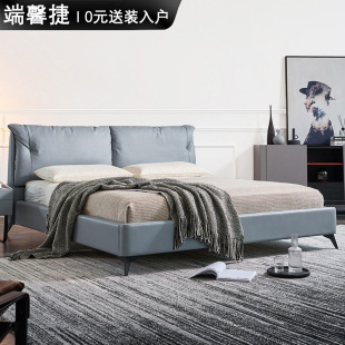 Genuine Leather bed Italian Minimalist soft bed master bedroom 1.8 m down cushion small apartment double bed wedding bed factory direct sales