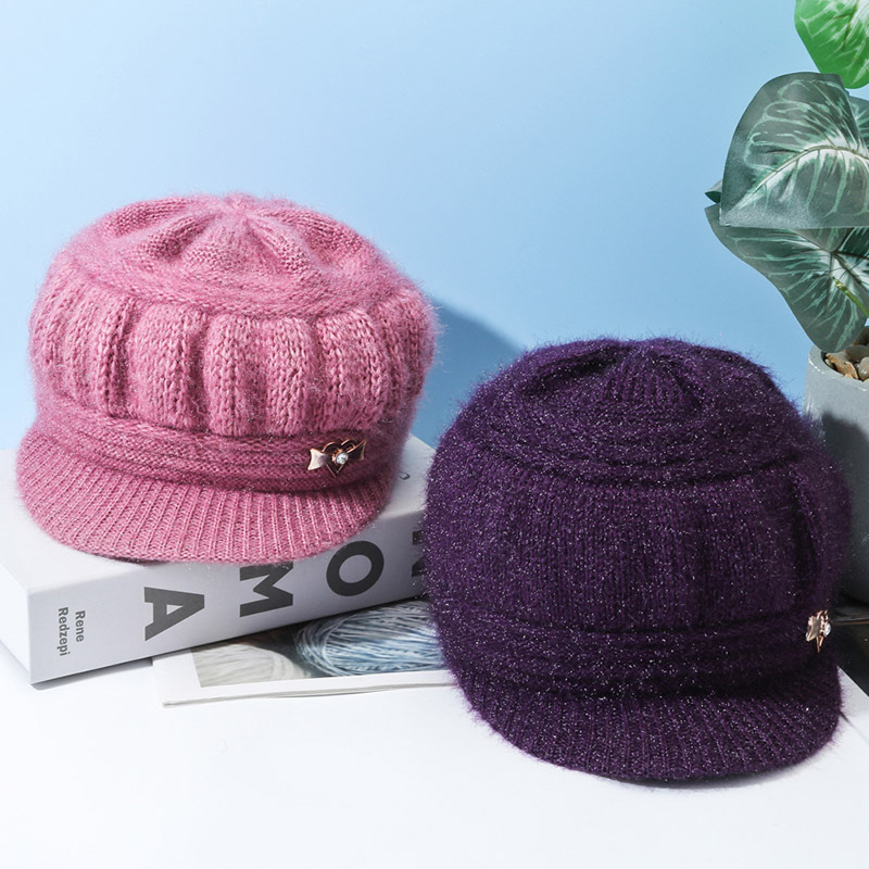 New Autumn and Winter Mom Hats with Fleece Lining, Thickened, Fashionable and Warm Knitted Hats for Middle-Aged and Elderly Women, Pumpkin Hats, Old Lady Woolen Hats