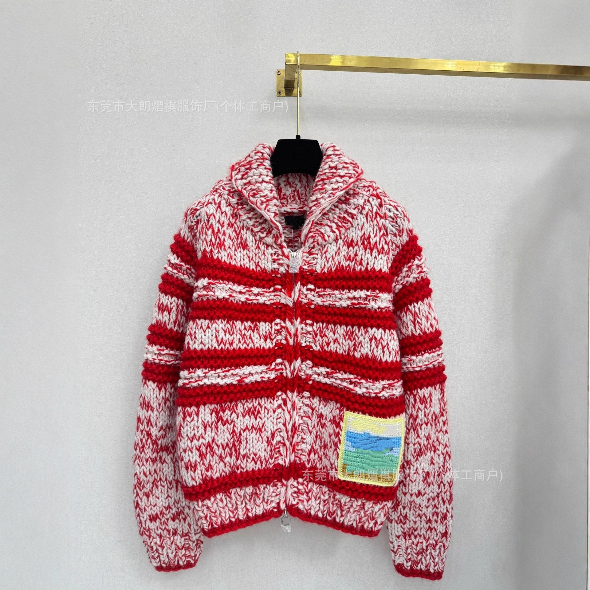 深圳南油货～顶~级版本CH家25早秋新款 蓝色条纹翻领针织长袖开衫