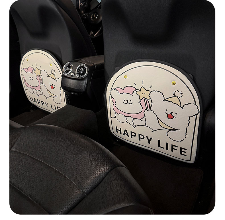 Car Seat Back Anti-Kick Pad for Women Cute Line Puppy Car Leather Seat Back Anti-Fouling Pad Cartoon Protective Pad