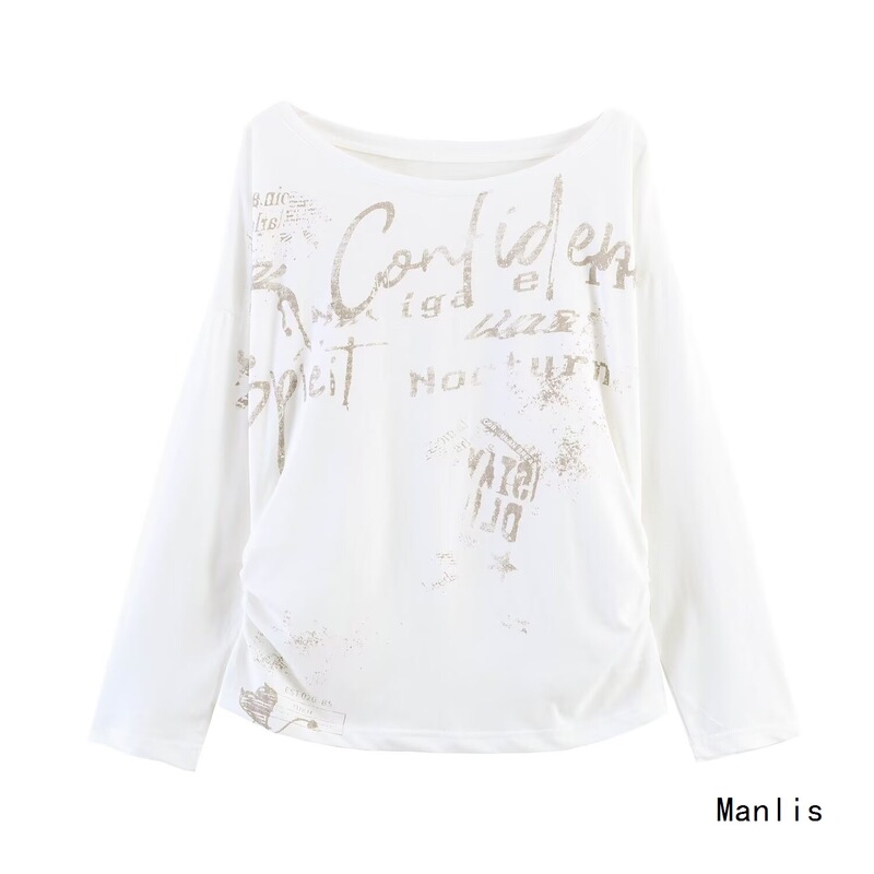U Cross-Border European and American Style 2026 New Fashion Elegant Amazon Women's Clothing Wholesale Printed Off-Shoulder Ultra-Loose T-Shirt