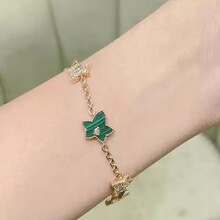 LO热销LA五角星手链女时尚百搭轻奢镶钻镀18k金绿玛瑙白贝手饰批