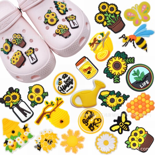 Bee Sunflower Hole Shoes Accessories Removable PVC Decorative Button Lazy Shoes Shoelace Fastener Cross-border