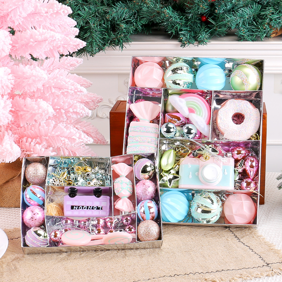 Navidad transfronteriza macaron set bolas de Navidad series de dulces de colorido bolas de plástico colgante árbol de Navidad