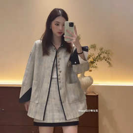DD【香草奶咖】外套女竖条纹宽松大码小众设计感2025春季时髦上衣