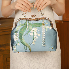 重工刺繡手提包  中國風旗袍宴會漢服手提包  純白繡花手拿包