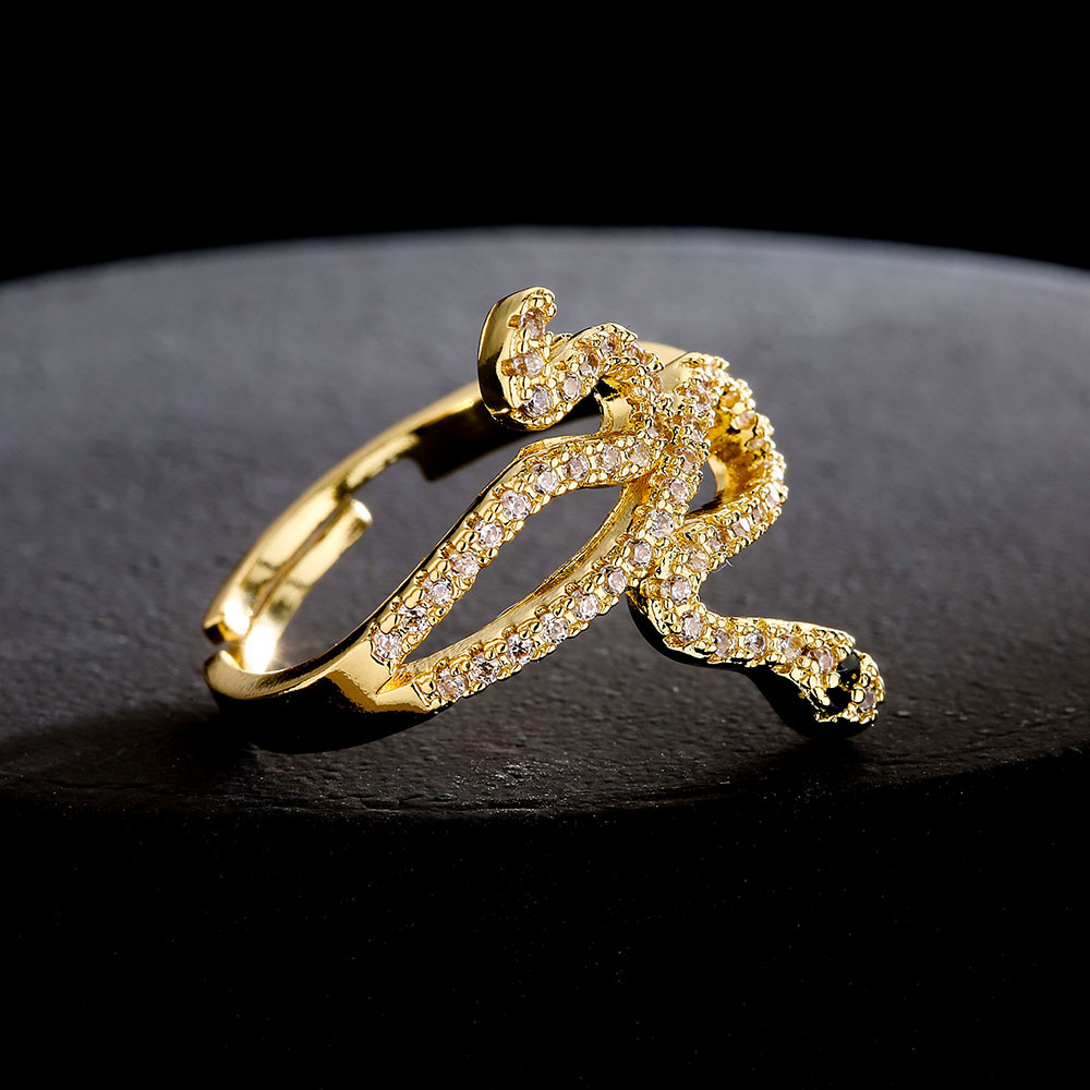 Fashion Copper 18K Gold Zircon Snake Shaped Open Womenu0027s Ring