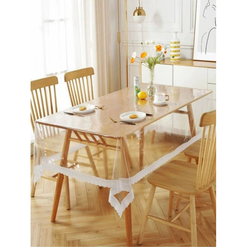 Amazon прозрачная ПВХ кружевная скатерть водонепроницаемая маслостойкая скатерть антиугарная гостиная журнальный столик декоративная ткань