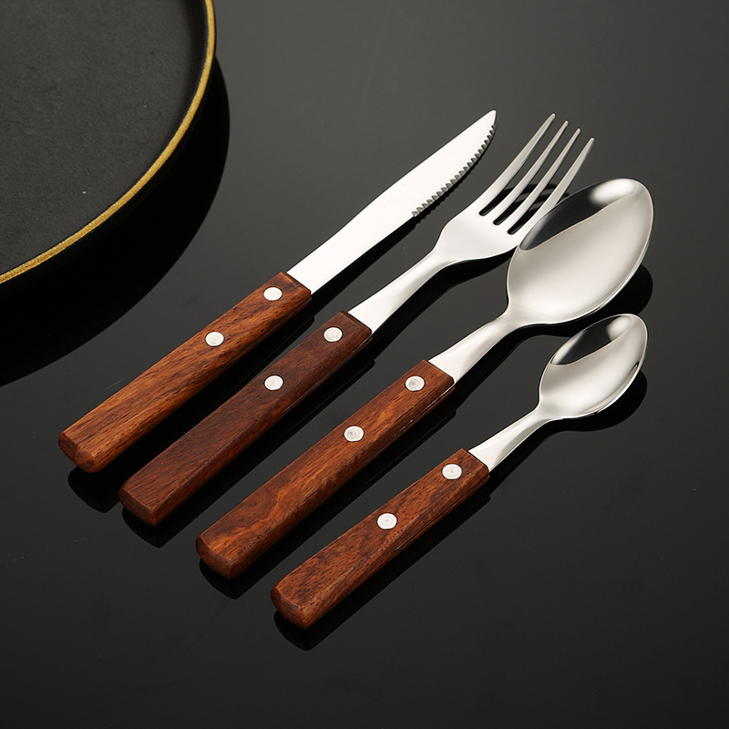 Mango de madera sólida de pera 304 cubiertos de acero inoxidable cuchillo de comida occidental cuchillo de cuchara de cocina cuchillo de filete estilo japonés