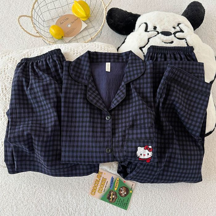 Pantalones cortos de tres piezas pantalones de manga corta verano nuevo estilo caliente dibujos animados casual lindo estilo cardigan pijamas mujeres nubes algodón