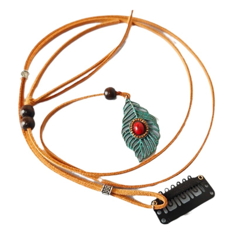 Maillard style hair accessories Yang Mi same retro bohemian hair rope exotic niche ethnic leather rope tassel hair band