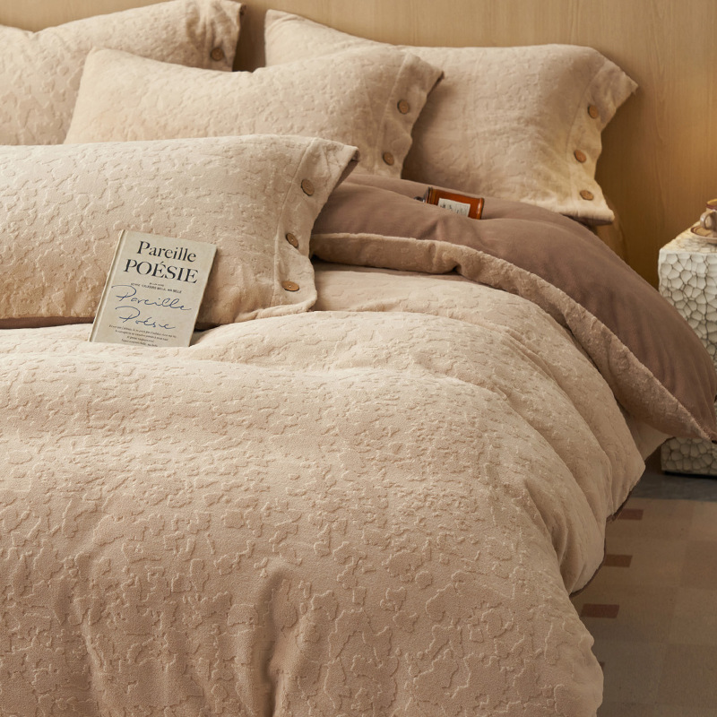 A clase doble cara engrosada cama de lana de leche de cuatro piezas de ropa de cama de invierno sábanas de lana de coral