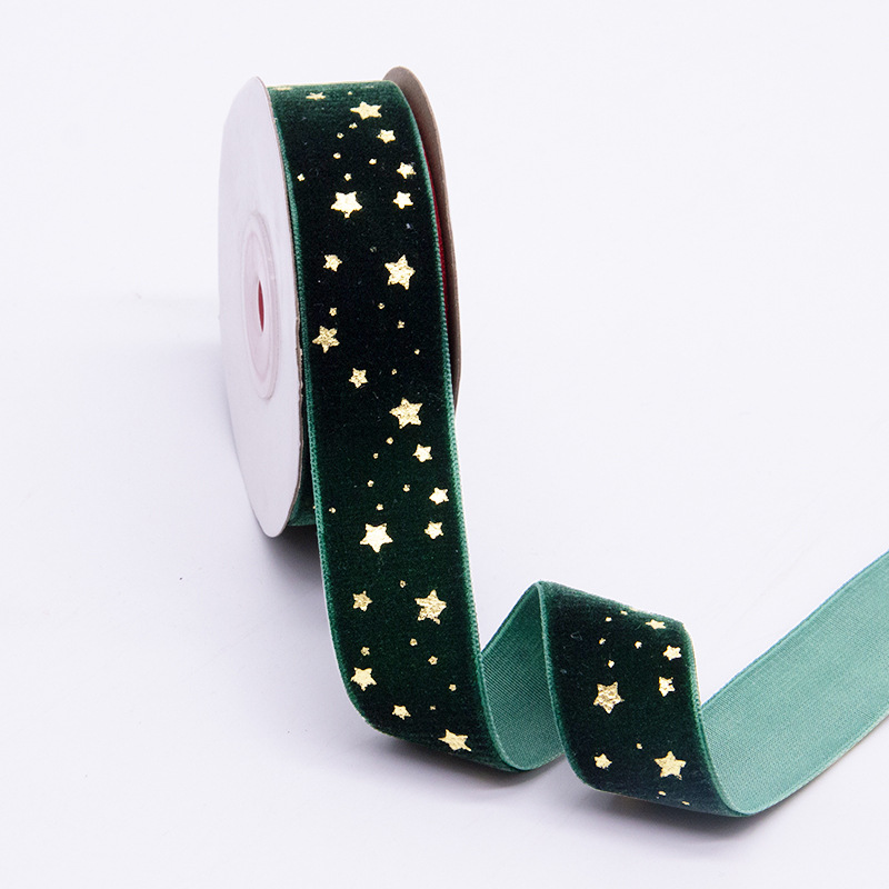 Para cinta de terciopelo de oro transfronterizo estampado 3.8cm regalo de vacaciones regalo caja de regalo embalaje decoración cinta de terciopelo de oro