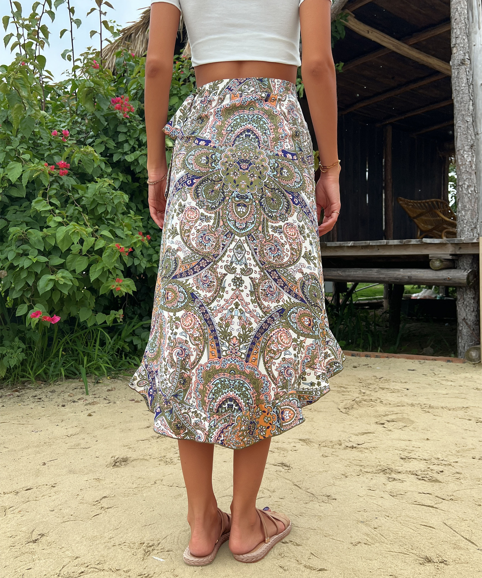 Gonna da spiaggia in stile etnico monopezzo con involucro stampato_voghion.com